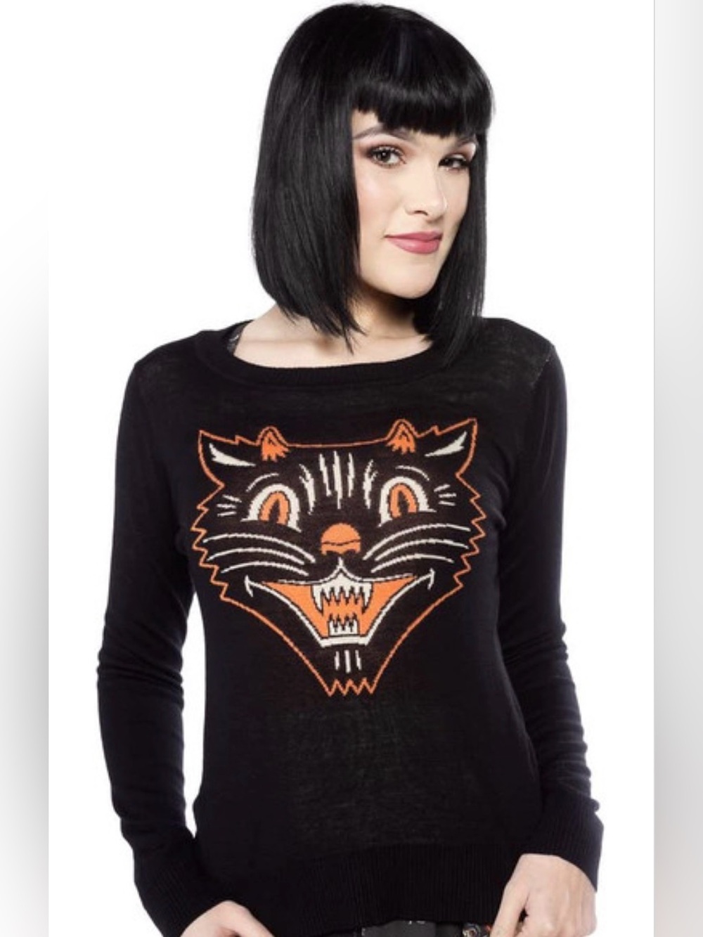 Sourpuss Lucy Fur Black Halloween Cat Sweater NWT Womens XL